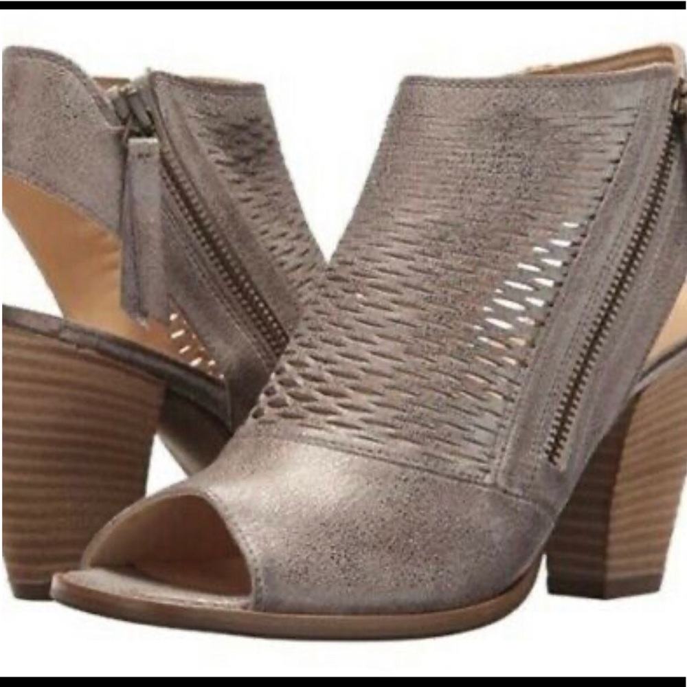 Paul Green Willow Peep Toe Bootie Perforated Heeled Zip Pewter 7 UK 9.5 US